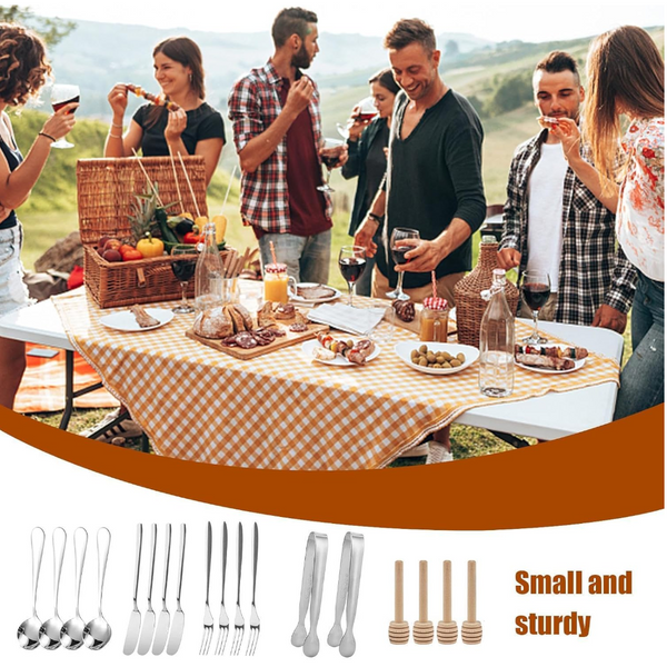Cutlery Set 16 Piece Cheese Knife | Pastry Forks Oval Coffee Spoons Kitchen Tongs & Serving Stirring Cutlery Sets