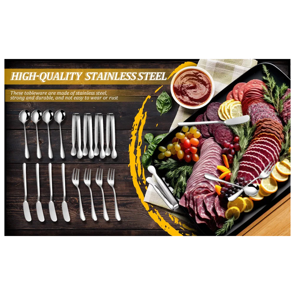 Cutlery Set 16 Piece Cheese Knife | Pastry Forks| Oval Coffee Spoons Kitchen Tongs & Serving Cutlery Sets
