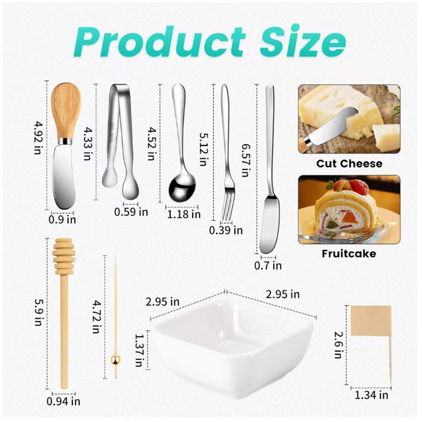 Cutlery Set 44 Piece Cheese Knife | Pastry Forks Oval Coffee Spoons Kitchen Tongs & Serving Stirring Ceramic Bowl Blank Food Labels Cutlery Sets
