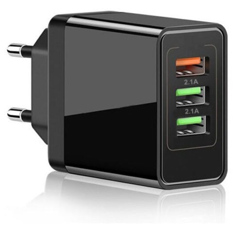 18W Usb 3 Port Qc 3.0 Fast Quick Charge Wall Charger Adapter Black