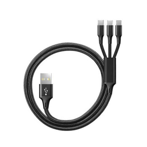 3 In 1 3A Fast Charge Cable For Iphone 8 Pin Micro Usb Type Port Device Black
