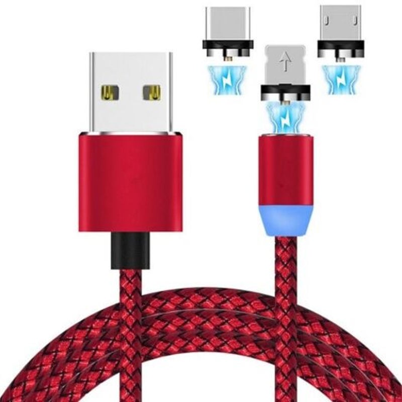 3 In 1 Micro Usb / 8 Pin Type Magnetic Fast Charging Cable Kit Red Cables & Adapters