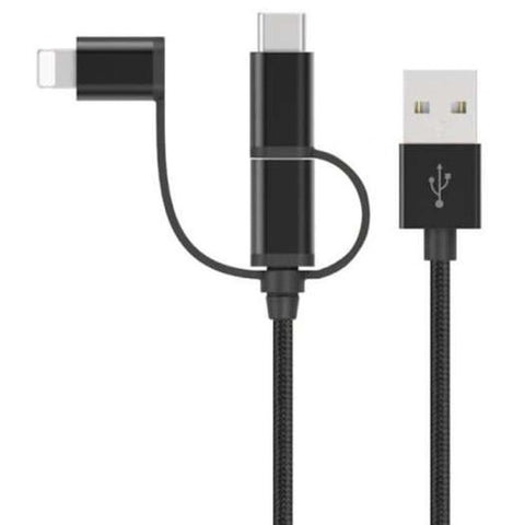 3 In 1 Micro Usb Type 8 Pin Charging Cable Black