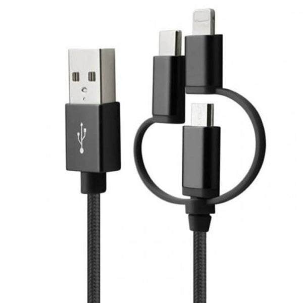 3 In 1 Micro Usb Type 8 Pin Charging Cable Black