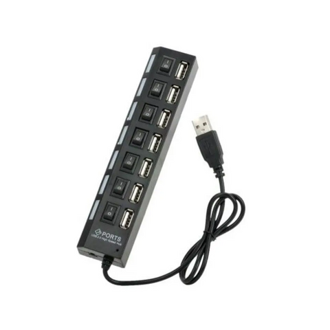 7 Port Usb 2.0 Hub With Individual Switch Power Cable Black