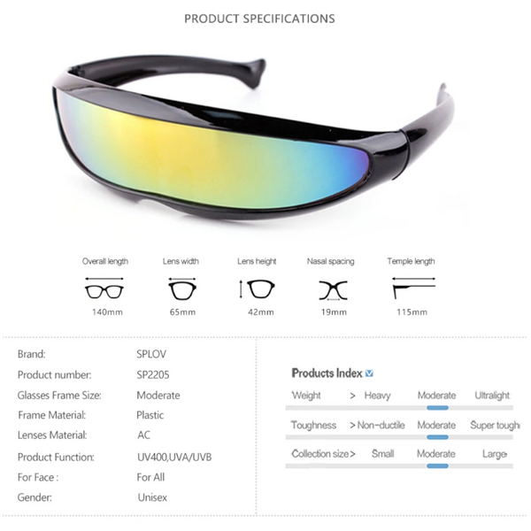 Cycling Sunglasses Colour Mirrored Single Lens Visor Cyclops Eye Glasses Novelty