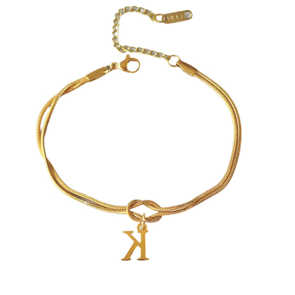 Veile Studios Letter A Z Love Knot For Women Couple Gold Colour Dainty Snake Chain Bracelets