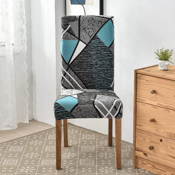 Chair Cover Sky Blue Linear Shapes Design Anti Dirt Elastic For Dining Room Kitchen Slipcovers