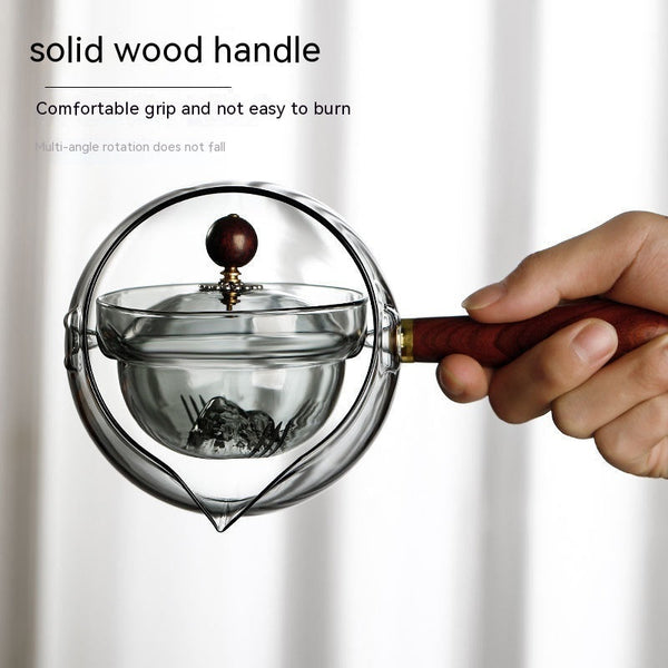 Semi Automatic Rotary Heat Resistant Glass Teapot With Infuser Handle Tea Infusers