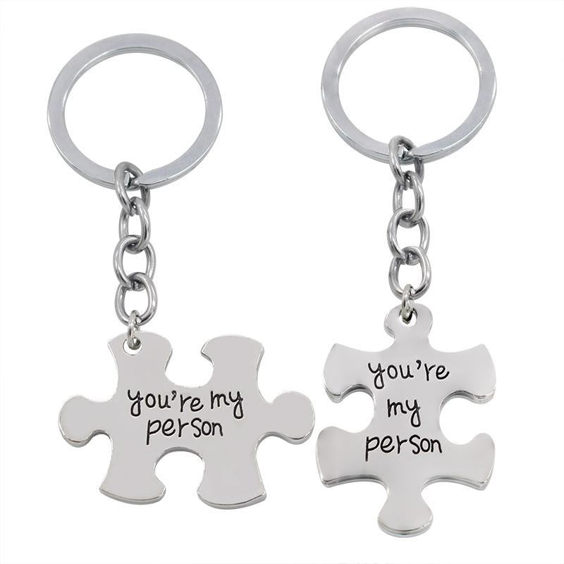 Keyrings 2 Pcs / Set Puzzle Piece You're My Person Couple Key Chains Gift Idea