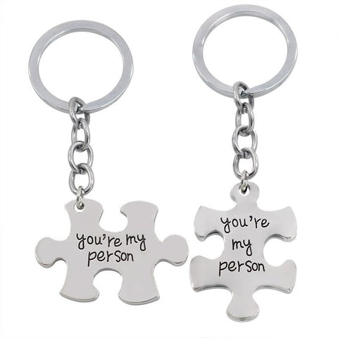 2 Pcs / Set Puzzle Piece You're My Person Couple Key Chains Gift Idea Keyrings