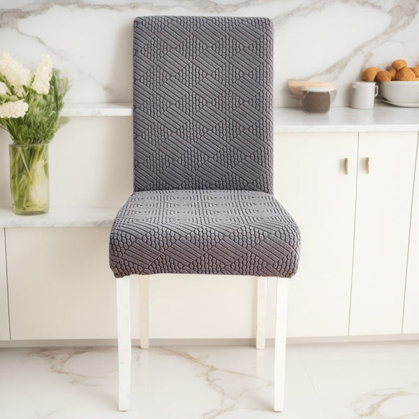 Dark Grey Checkered Chair Cover Anti Dirt Elastic For Dining Room Kitchen Slipcovers