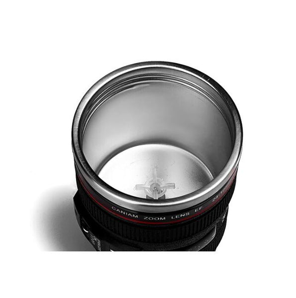 300Ml Stainless Steel Camera Lens Shape Self Stirring Mug Coffee Cup Novelty Gift Mugs