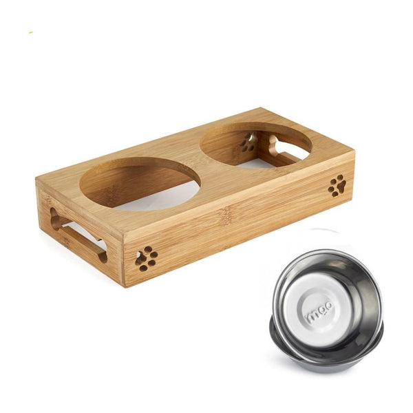 Ceramic Or Stainless Steel Pet Feeding Bowls With Bamboo Stand Dishes Feeders & Fountains