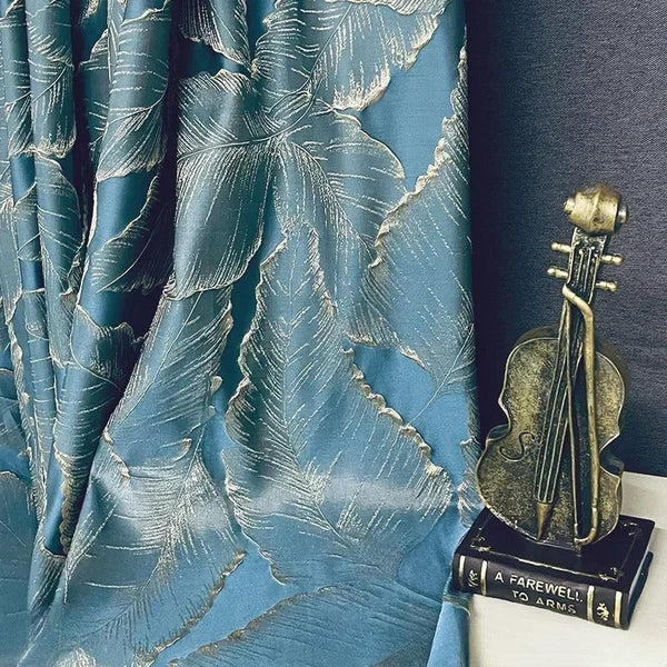 Curtains & Drapes Curtain Green 250 Centimetre X 3D Leaves Luxury Blackout