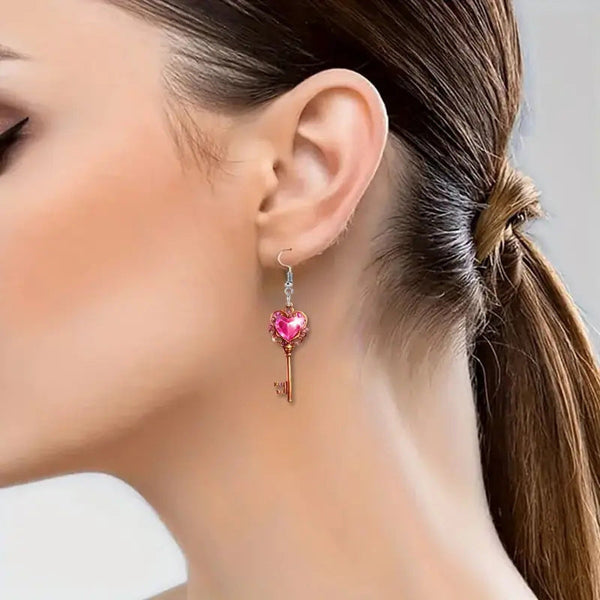 Romantic Key Heart Lock Acrylic Types And B Unisex New Collection Earrings