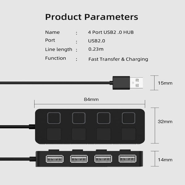 Usb 4 Port Hub Multi Usb Splitter Extender Usb Cables Hubs & Adapters