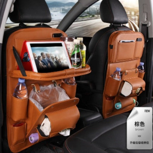 Pu Leather Car Storage Bag Multifunctional Seat Back Tray Hanging Waterproof Organizer Car Organisers