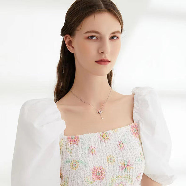 Veile Studios Moving Cupid Heart Angel Wings Tassel Necklace Crystal Clavicle Chain Women Jewelry Gift Necklaces & Pendants