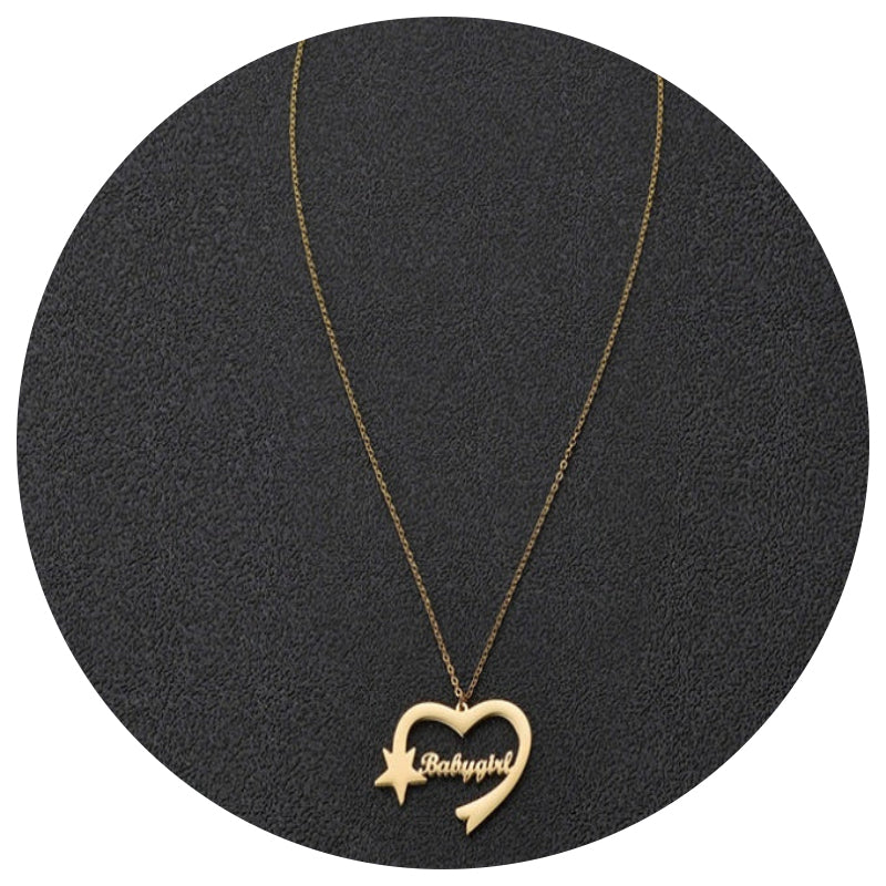 Mipgs Personalized Cut Love Heart Shaped English Name Five Pointed Star Necklaces & Pendants