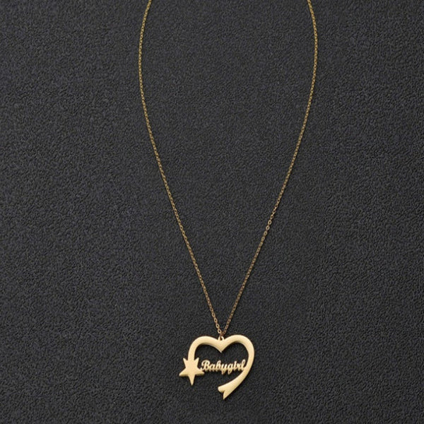 Mipgs Personalized Cut Love Heart Shaped English Name Five Pointed Star Necklaces & Pendants