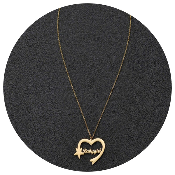 Mipgs Personalized Cut Love Heart Shaped English Name Five Pointed Star Necklaces & Pendants