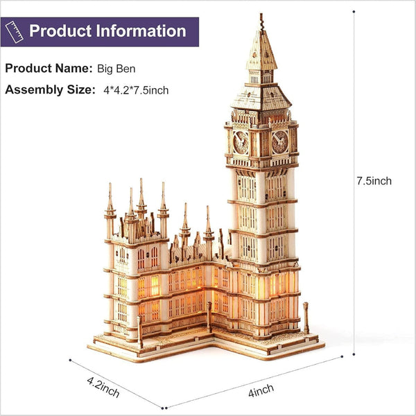 Robotime Rokr 3D Wooden Puzzle Diy Big Ben Toys With Led Light For Teens Xmas Gifts Tg507 Puzzles
