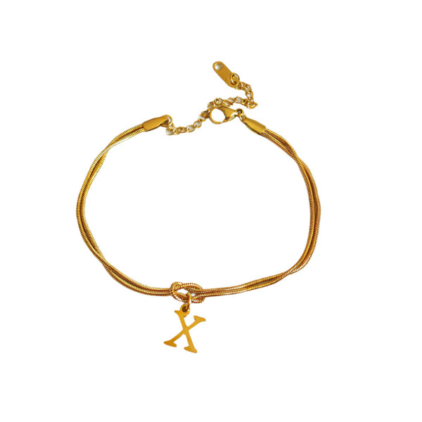Veile Studios Letter A Z Love Knot For Women Couple Gold Colour Dainty Snake Chain Bracelets