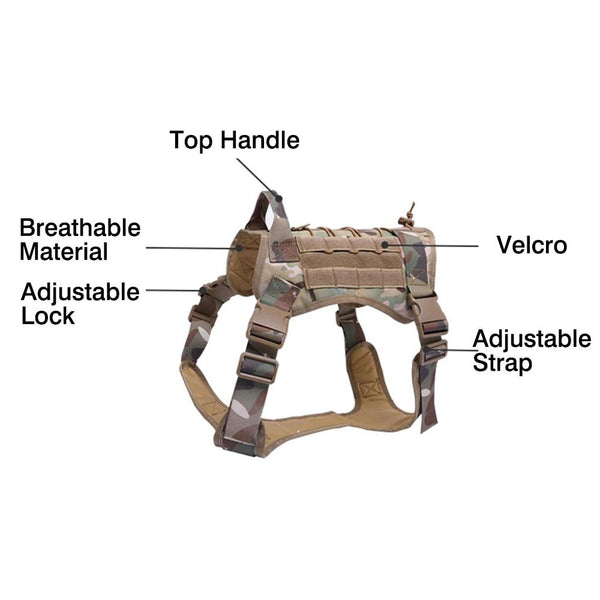 Tactical Dog Harness Vest With Handle And Bungee Leash