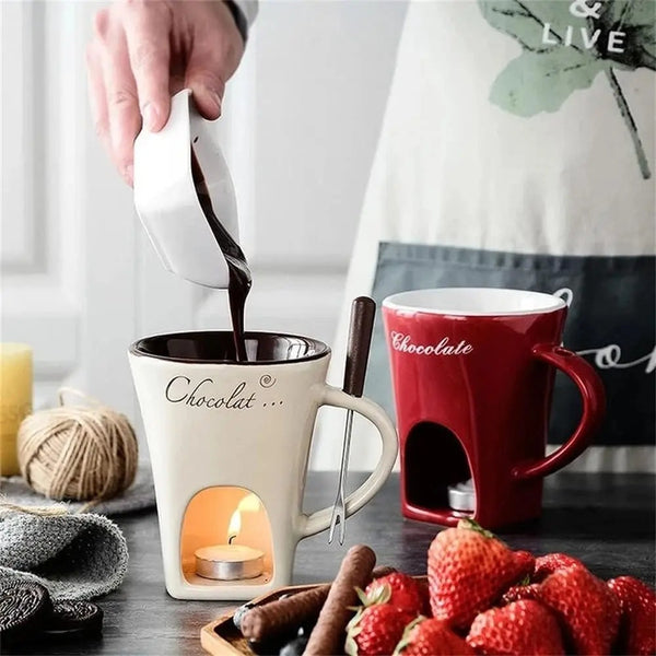Fondue Mug Set Personal Mini Pots Chocolate Cheese Ice Cream Maker Kit Other Kitchen Gadgets