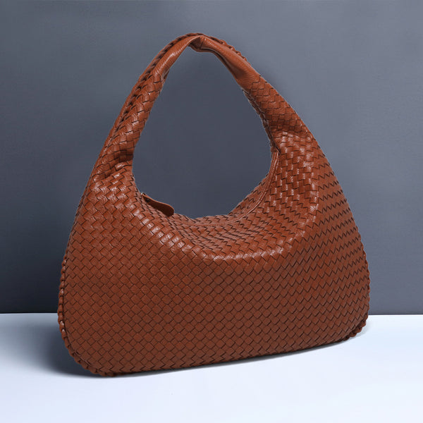 Elegant Woven Pu Leather Hobo Bag Stylish Large Capacity Shoulder Handbag For Women Women's Bags & Handbags
