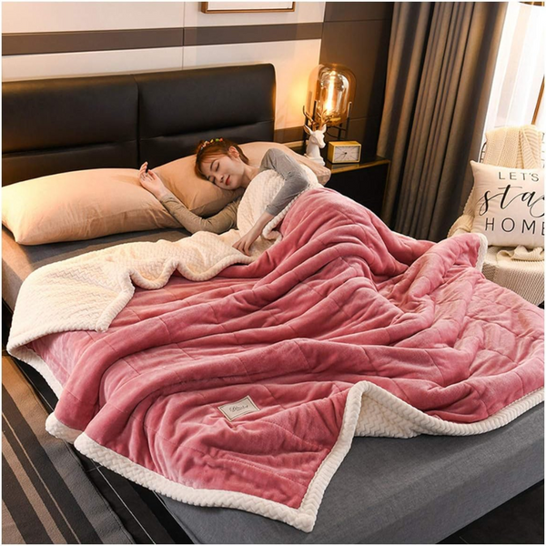 Dark Pink Coral Fleece Blanket Autumn Winter Warm 3 Layers Thicken Flannel 150X200cm Blankets