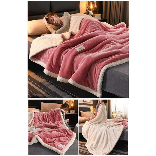 Dark Pink Coral Fleece Blanket Autumn Winter Warm 3 Layers Flannel 120X200cm Blankets