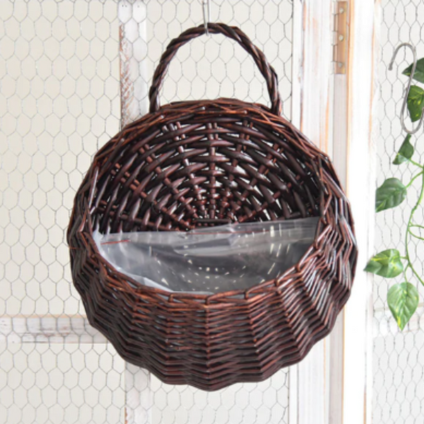 1 Set Flower Basket Handmade Weaving Multi Function Rattan Wall Fence Hanging Pot Plants Holder For Garden Beige L Planters & Vases