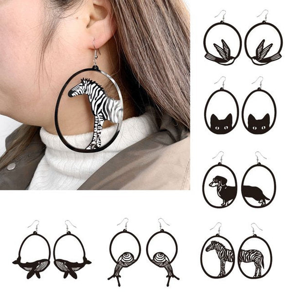 Veile Studios Acrylic Dangle Round Asymmetric Black Animals Drop Jewellery Earrings