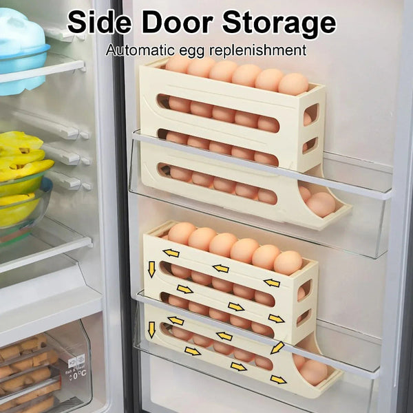 Refrigerator 4 Layer Automatic Egg Roller Sliding Tray Large Capacity Holder Food Storage Containers