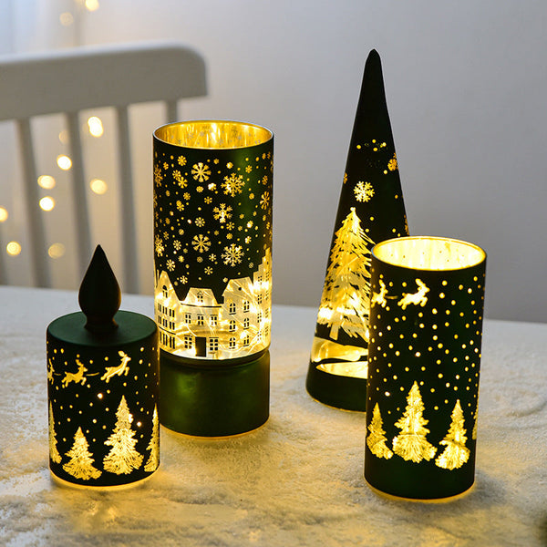 Christmas Luminous Glass Desktop Decoration Green Red White Tree Seasonal Decorations