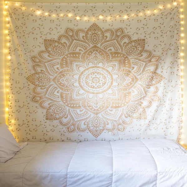 Gold White Mandala Tapestry Wall Hanging Boho Decor Tapestries