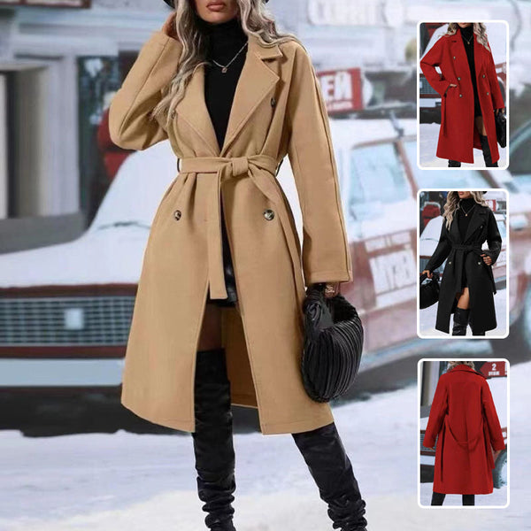 Lapel Double Breasted Trench Coat With Belt Long Jacket Outwear Women Clothing Coats Jackets & Vests