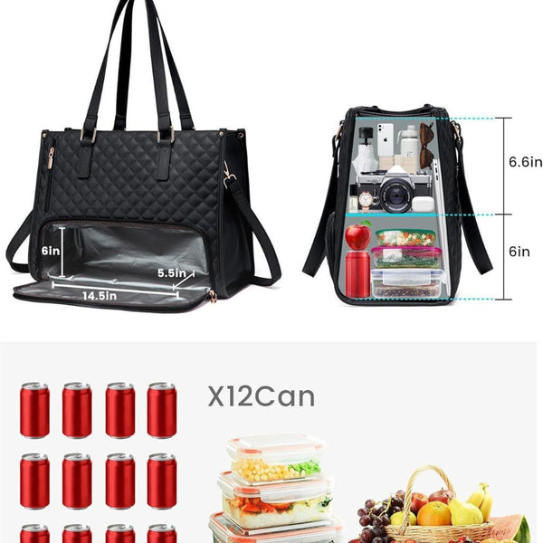 Artificial Leather Lunch Tote Bag Thermal Insulated Leak Proof Crossbody Lunchboxes