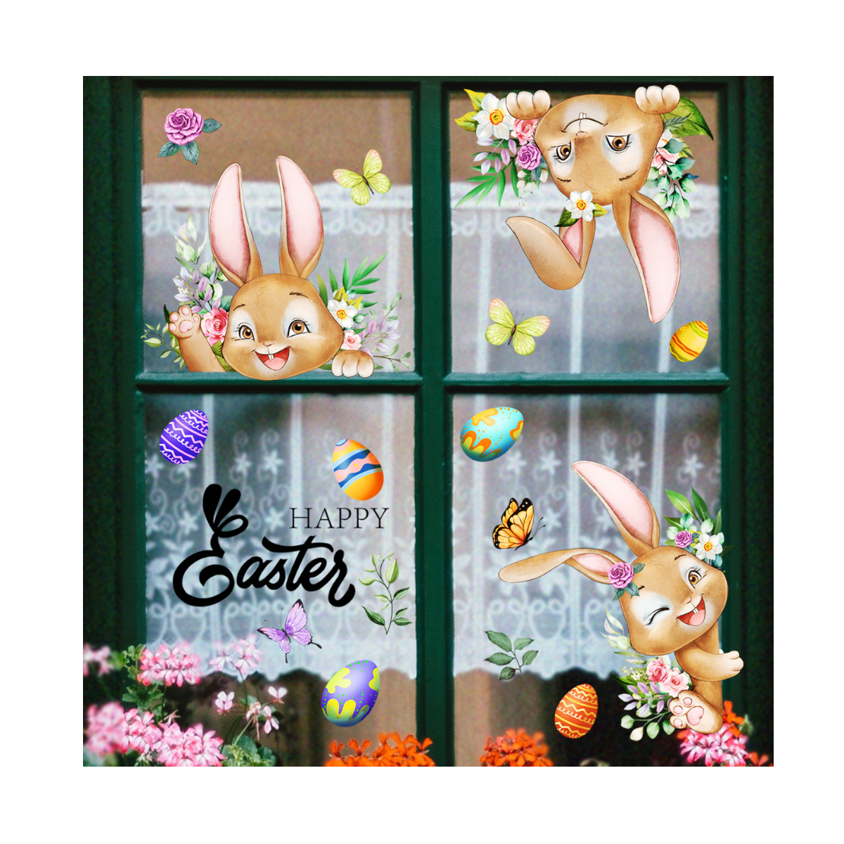 3 Sheet Creative Easter Bunny & Egg Window Decal Adhesive For Living Room Bedroom (60Cm X 30Cm) Wall Stickers