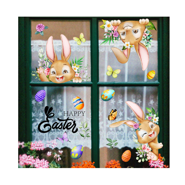 3 Sheet Creative Easter Bunny & Egg Window Decal Adhesive For Living Room Bedroom (60Cm X 30Cm) Wall Stickers