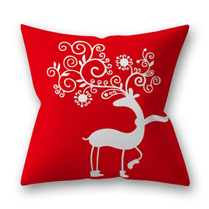 45X45cm White Reindeer Polyester Peach Skin Christmas Series Throw Pillow Cover