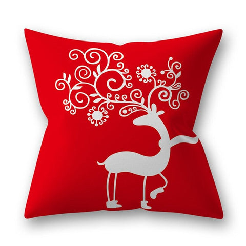 45X45cm White Reindeer Polyester Peach Skin Christmas Series Throw Pillow Cover