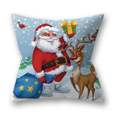 45X45cm Santa Reindeer Polyester Peach Skin Christmas Series Throw Pillow Cover