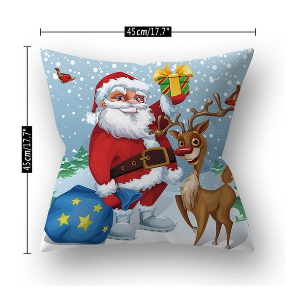 45X45cm Santa Reindeer Polyester Peach Skin Christmas Series Throw Pillow Cover