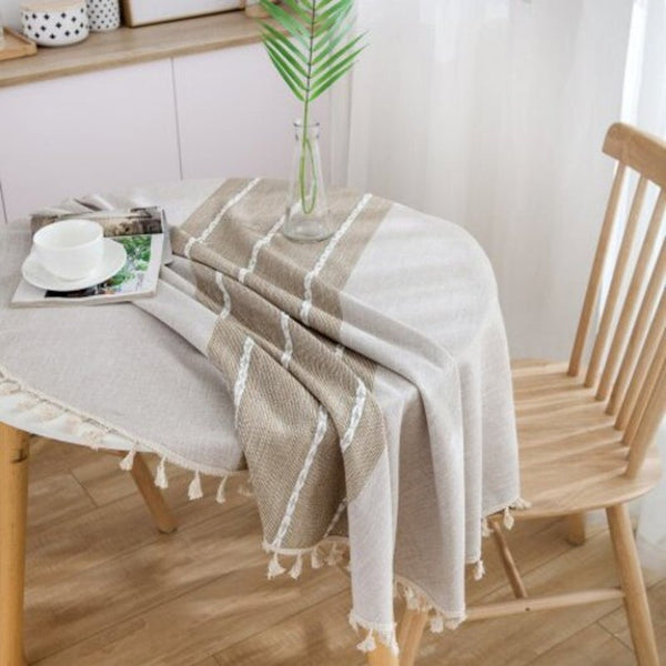 Decorative Table Cloth Cotton Tablecloth Round Tablecloths Dining Cover 150X150cm Grey