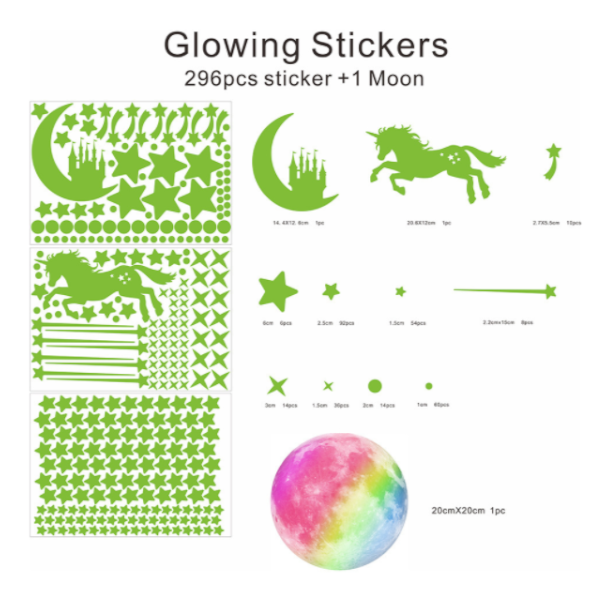 Decorative Stickers Luminous Wall Cartoon Unicorn Stars Moon Diy