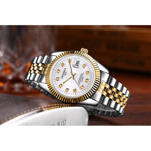 Veile Studios Men's Luxury Fashion Calendar Stainless Steel Quartz Dress Watch White Watches