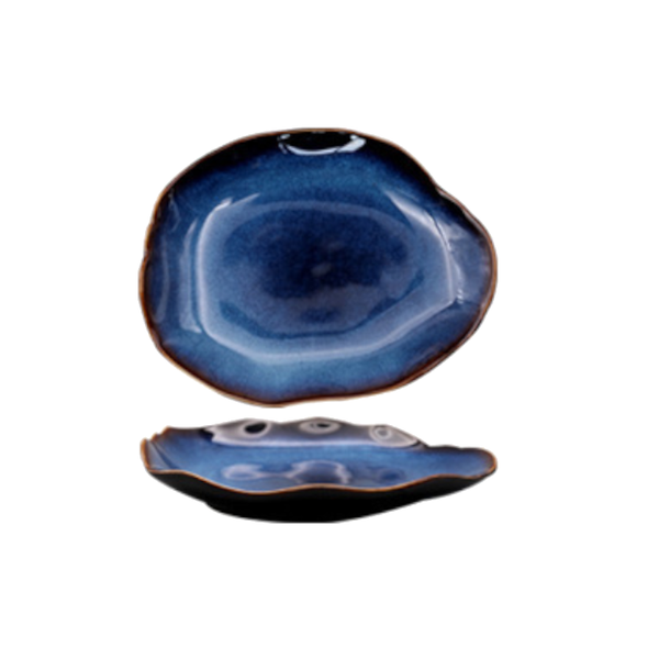 Deep Blue Irregular Japanese Style Handmade Ceramic Dinnerware Set Plates
